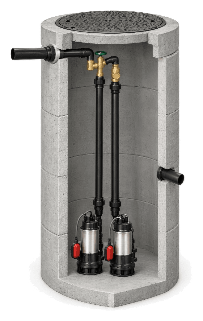 GRAF | LIFT concrete pit pump station with dual pumps for commercial packages