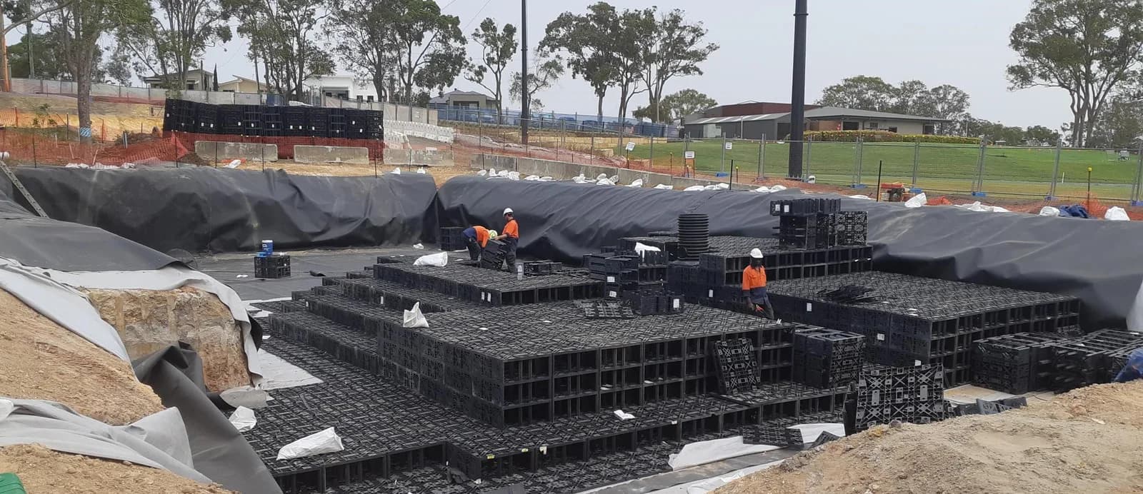 763 m³ stepped OSD beneath sloped Burleigh carpark project photo, Burleigh Heads, QLD