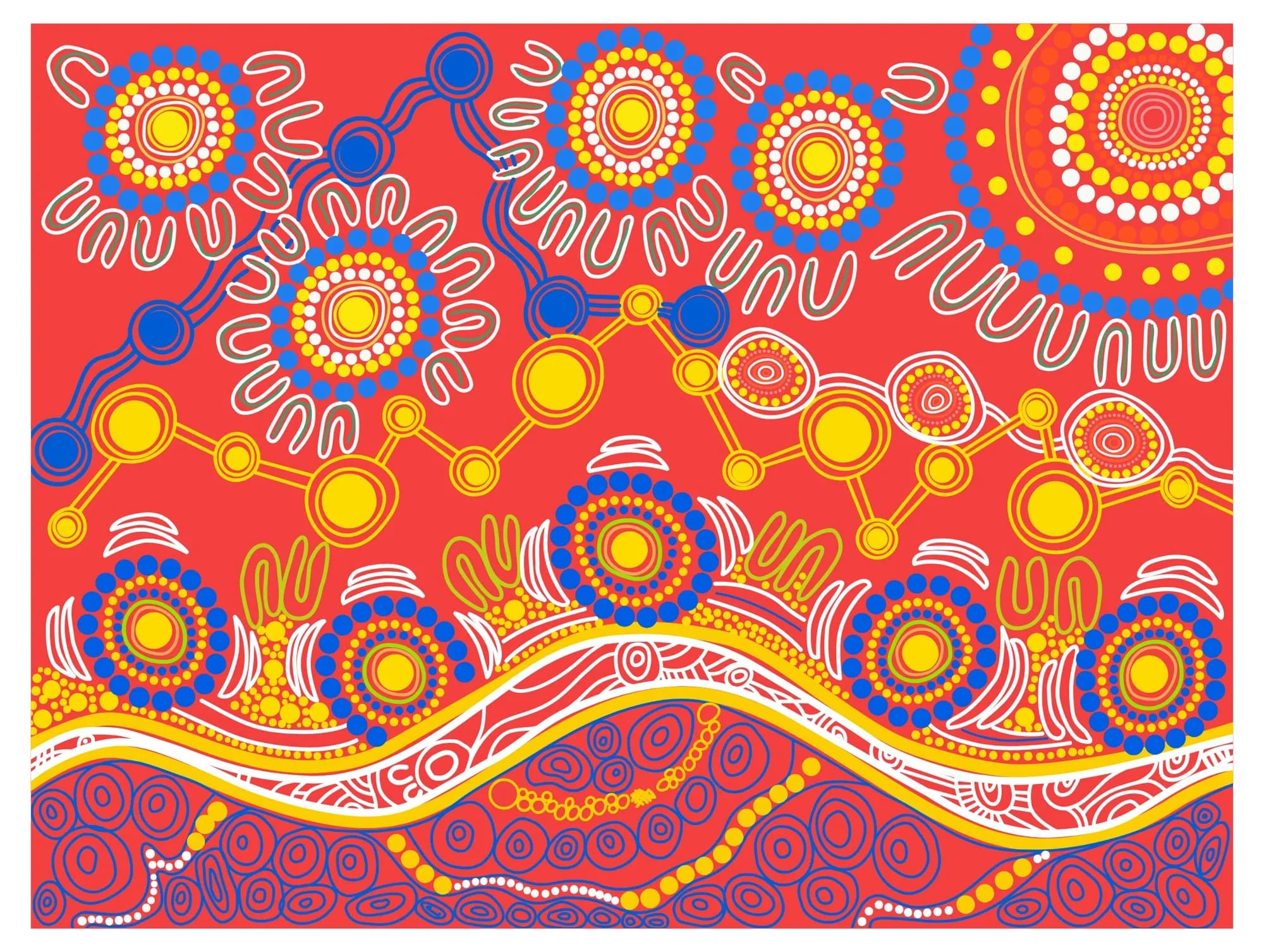Commissioned First Nations artwork for GRAF Australia by Kevin Bynder with Mardaa, telling GRAF's story through Indigenous symbolism