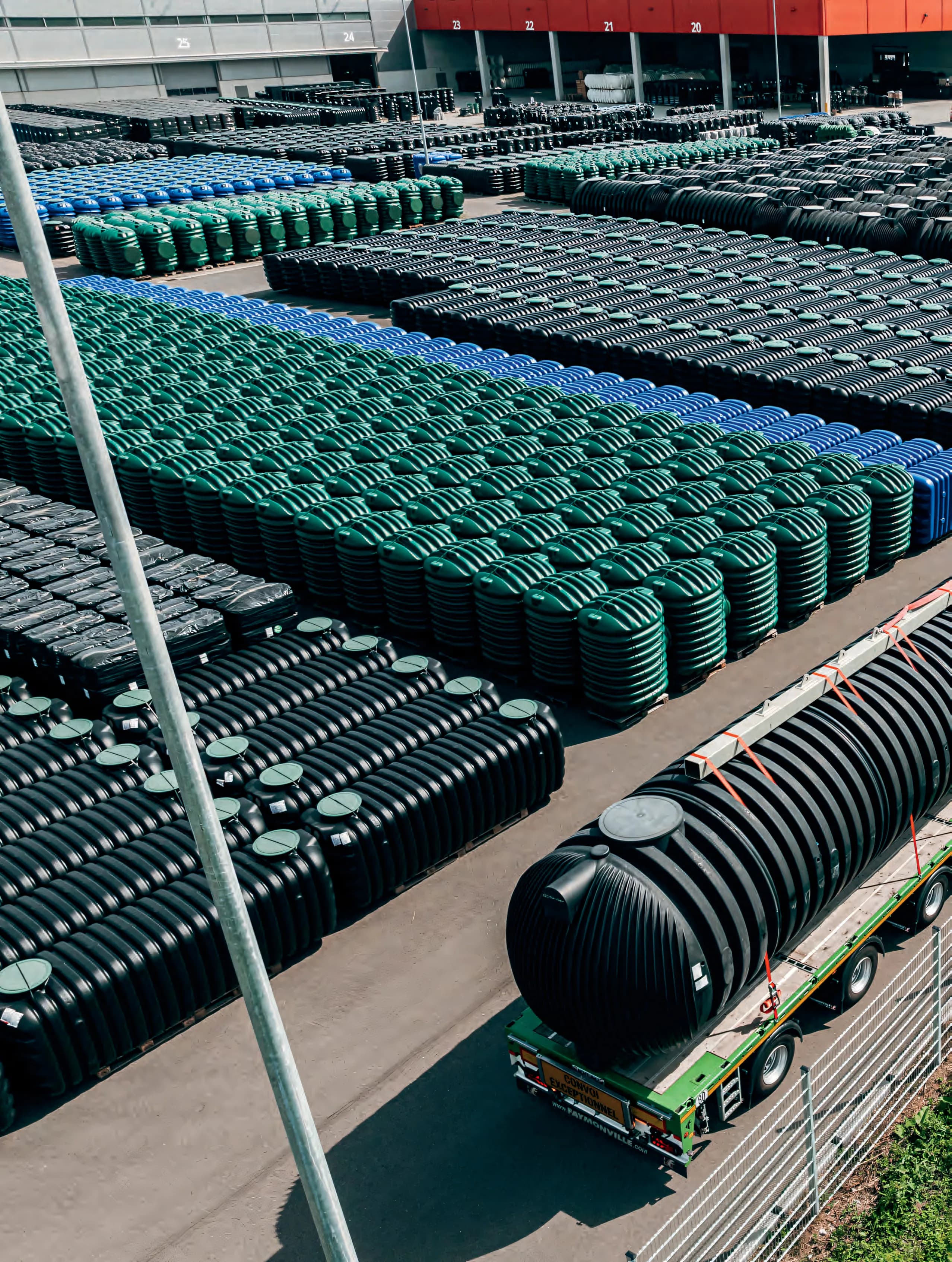 Finished GRAF tanks staged in a yard ready for projects worldwide